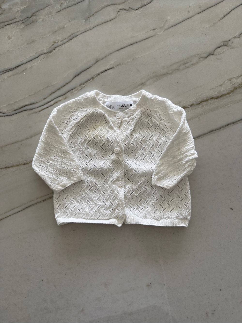 Zara White Openwork Knit Baby Cardigan